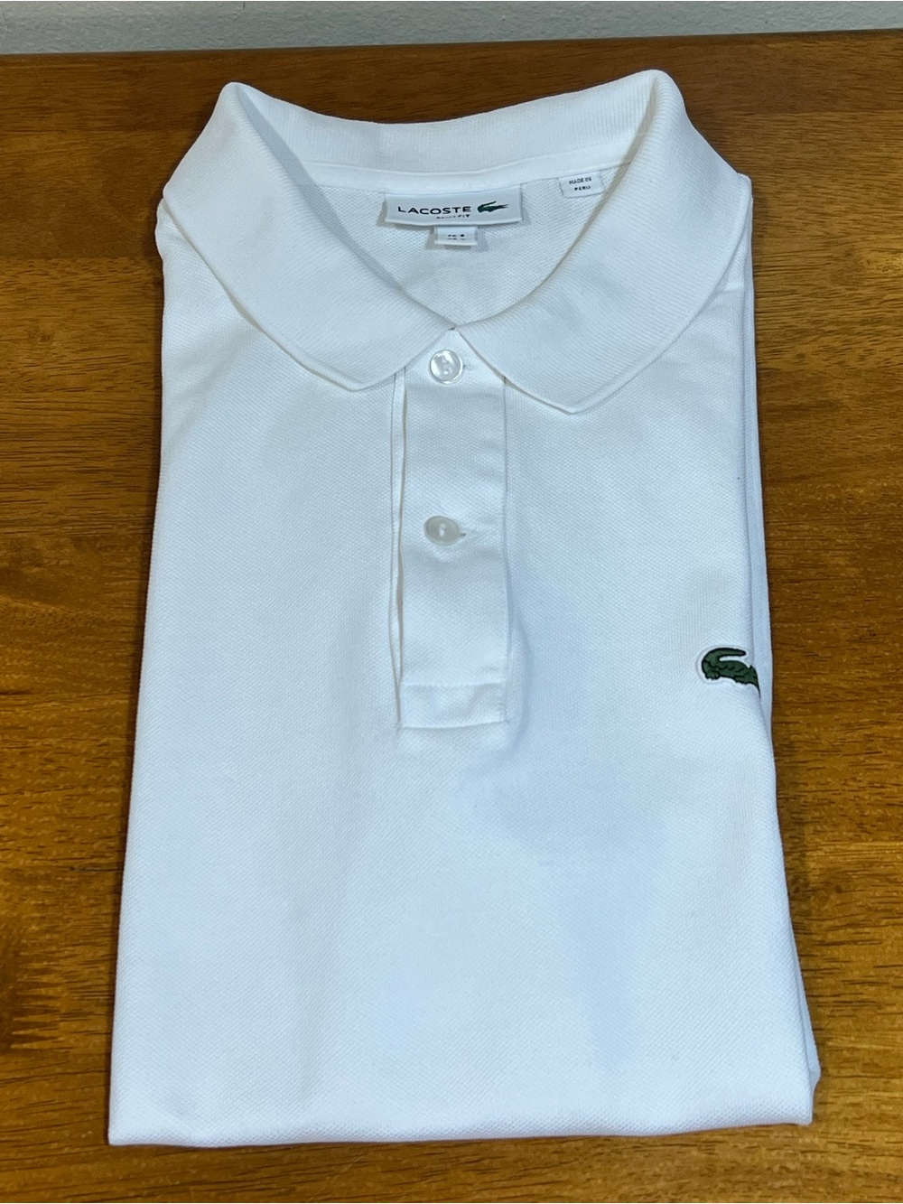 Lacoste White Polo Shirt with Green Crocodile Logo Size LARGE